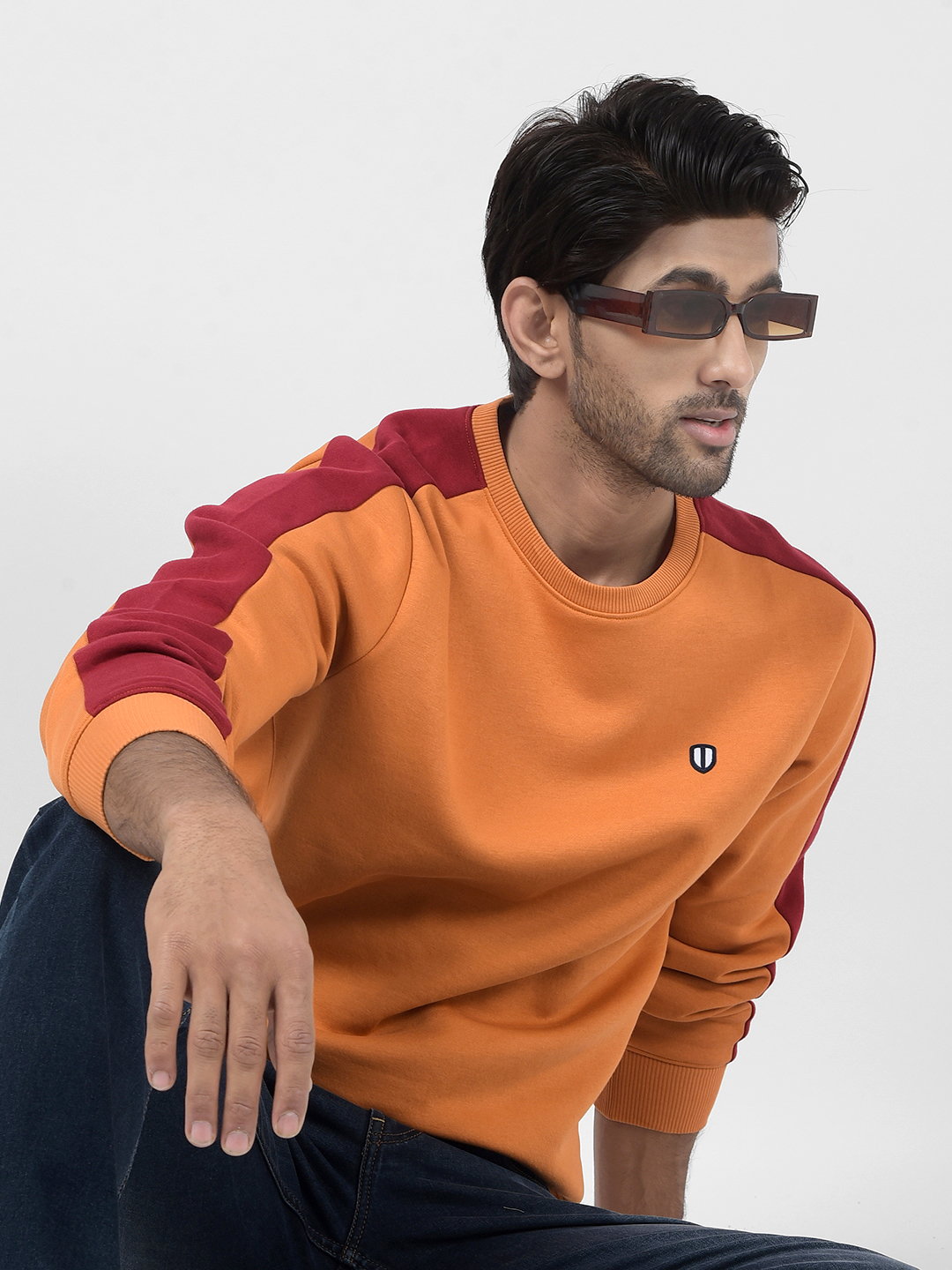 Numero Uno Men Color Block Orange Sweat Shirt